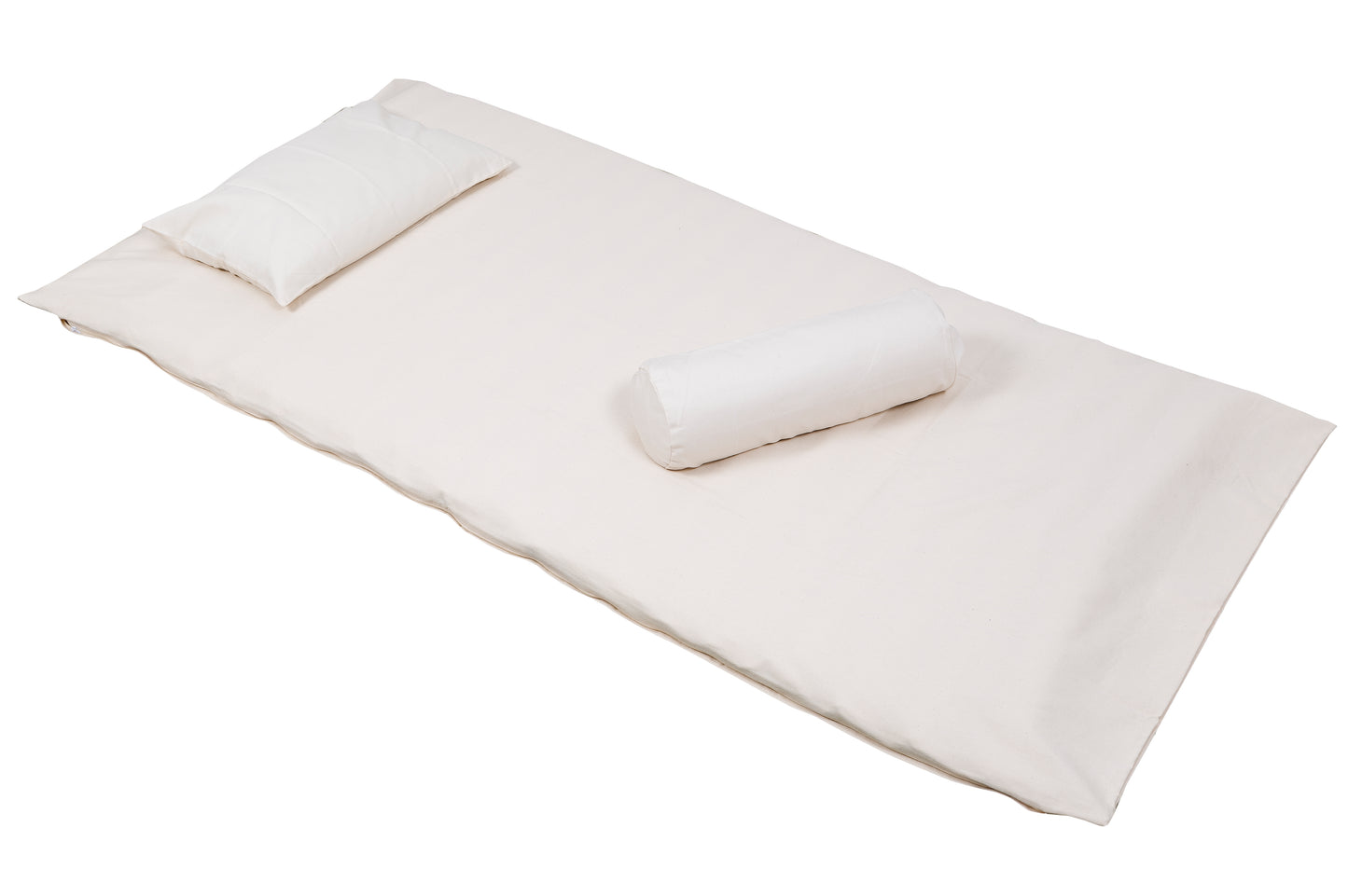 Futon Set: Rollmatte + 2 Kissen (weiß)