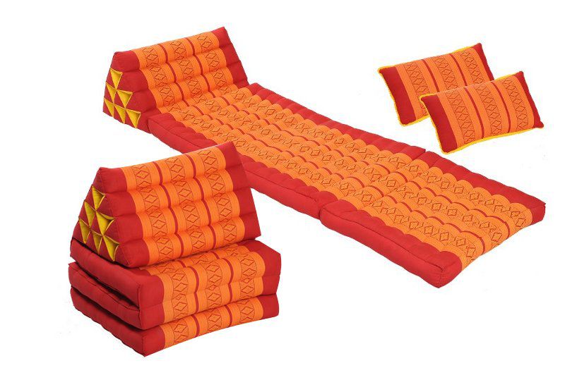 Thaikissen Set: 2 Dreieckskissen + 2 Sofakissen rot-orange