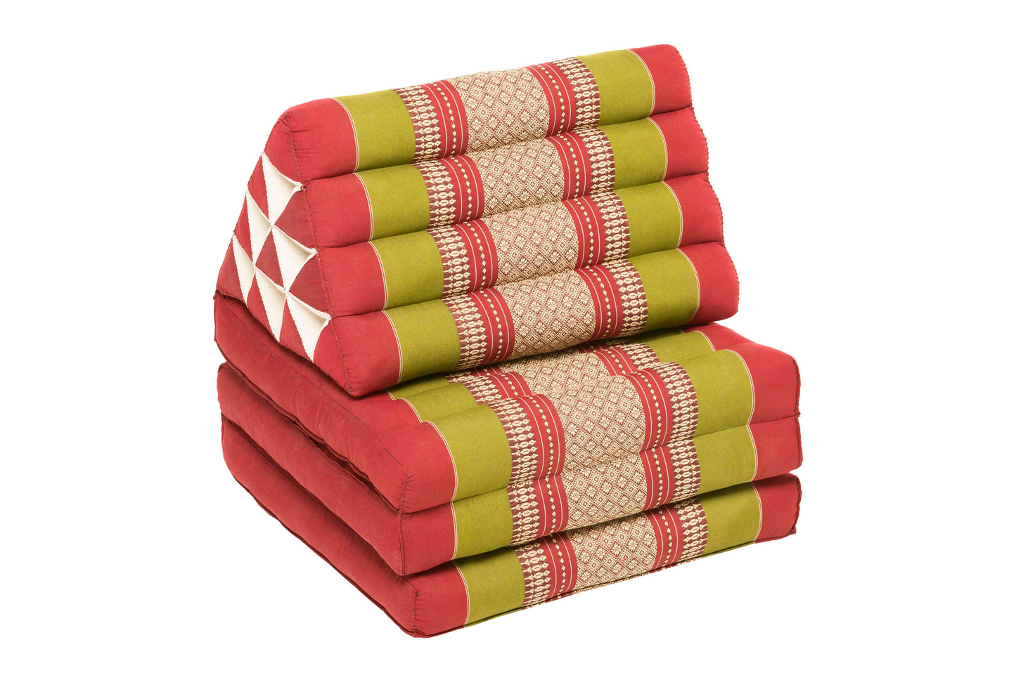 Klassische Thaimatte mit Dreieckskissen 170x50 cm (grün & rot)