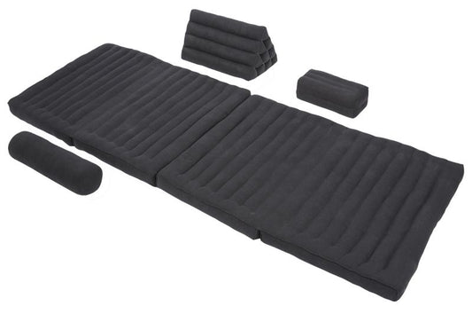 Set: Klappmatte + Bolster 50x15 + Dreieck + Kissen 35x15x10 (schwarz)