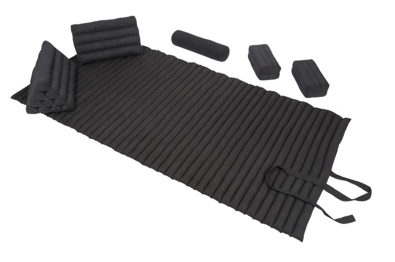 Set: Rollmatte + Bolster + 2 Dreiecke + 2 Kissen (schwarz)