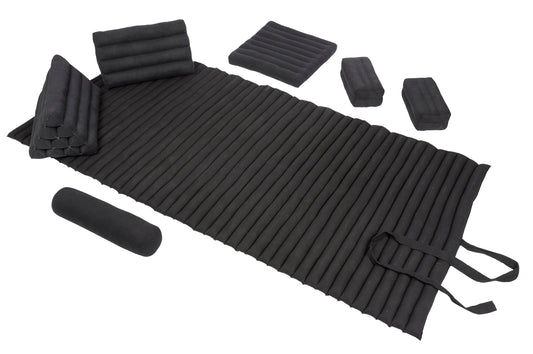 Set: Rollmatte + 2 Dreiecke + 2 Blockkissen + Nackenrolle + Sitzkissen (schwarz)