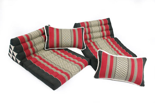 Thaikissen Set: 2 Dreieckskissen + 2 Sofakissen (schwarz-rot)