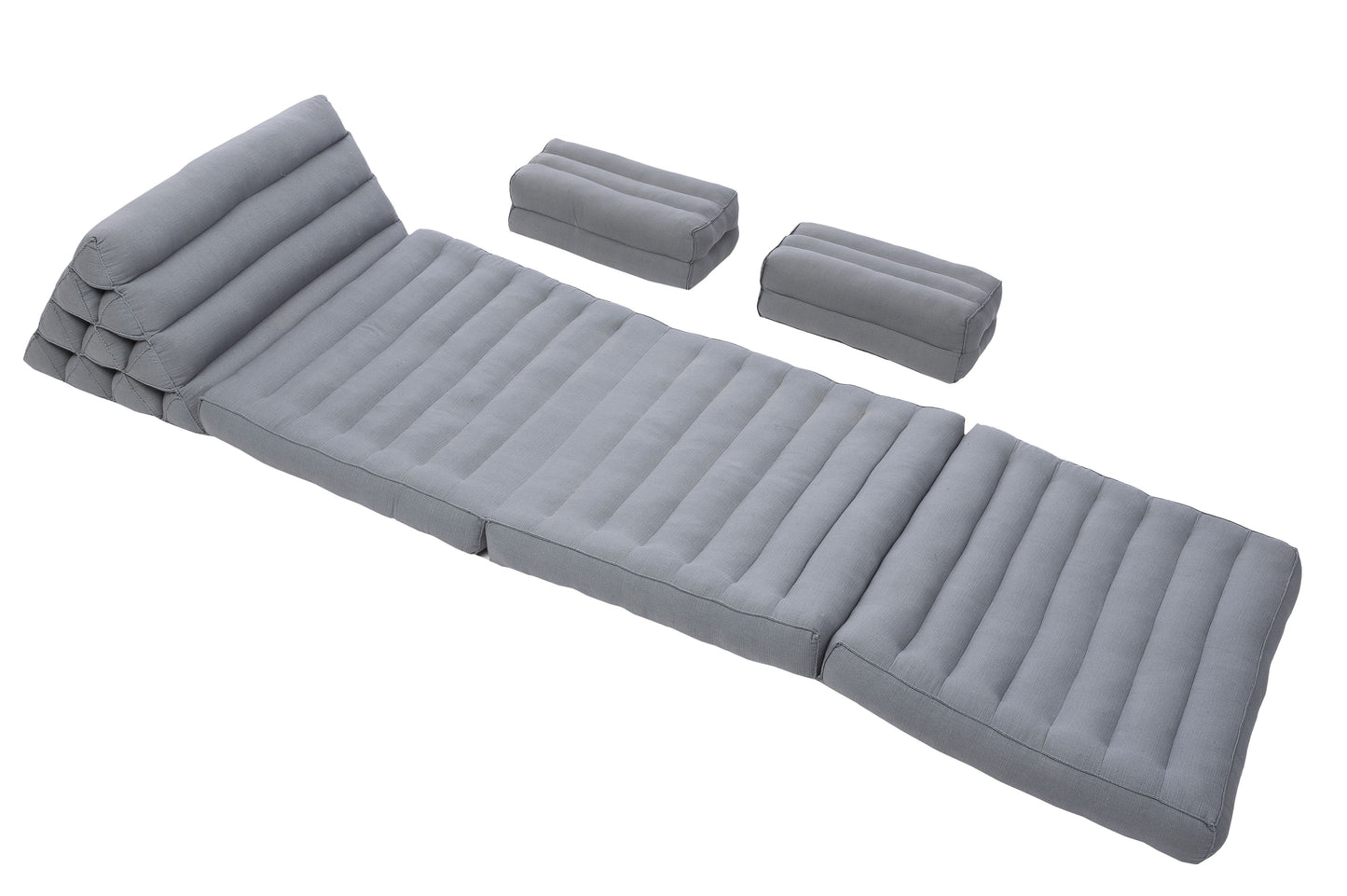 Kapok Thaikissen Set: Dreiecksmatte + 2 Meditationskissen (Baumwolle grau)