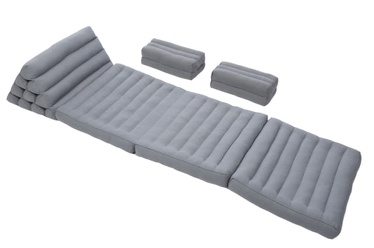 Kapok Thaikissen Set: Dreiecksmatte + 2 Meditationskissen (Baumwolle grau)