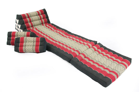 Thaikissen Set: Dreiecksmatte + 2 Kissen (Schwarz & Rot)