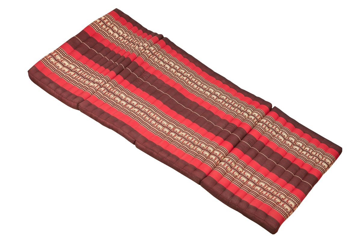 Thaimatte Kapok 200x80 cm mit Elefanten – faltbare Klappmatratze Rot