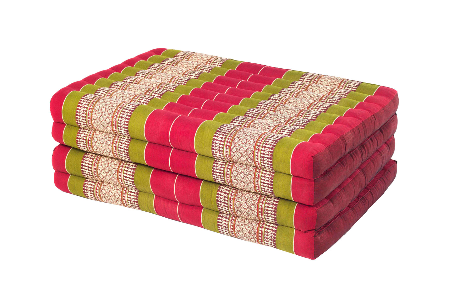 große 4-fach faltbare Kapokmatte 200x80 cm (grün & rot)