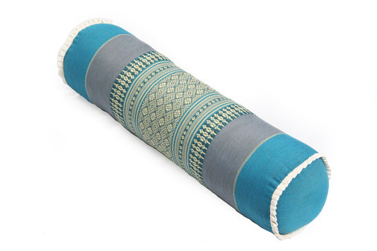 Kapok Nackenrolle blau türkis Thai-Muster 50x13 cm