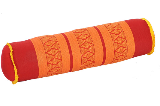 Kapok Nackenrolle rot orange Thai-Muster 50x13 cm