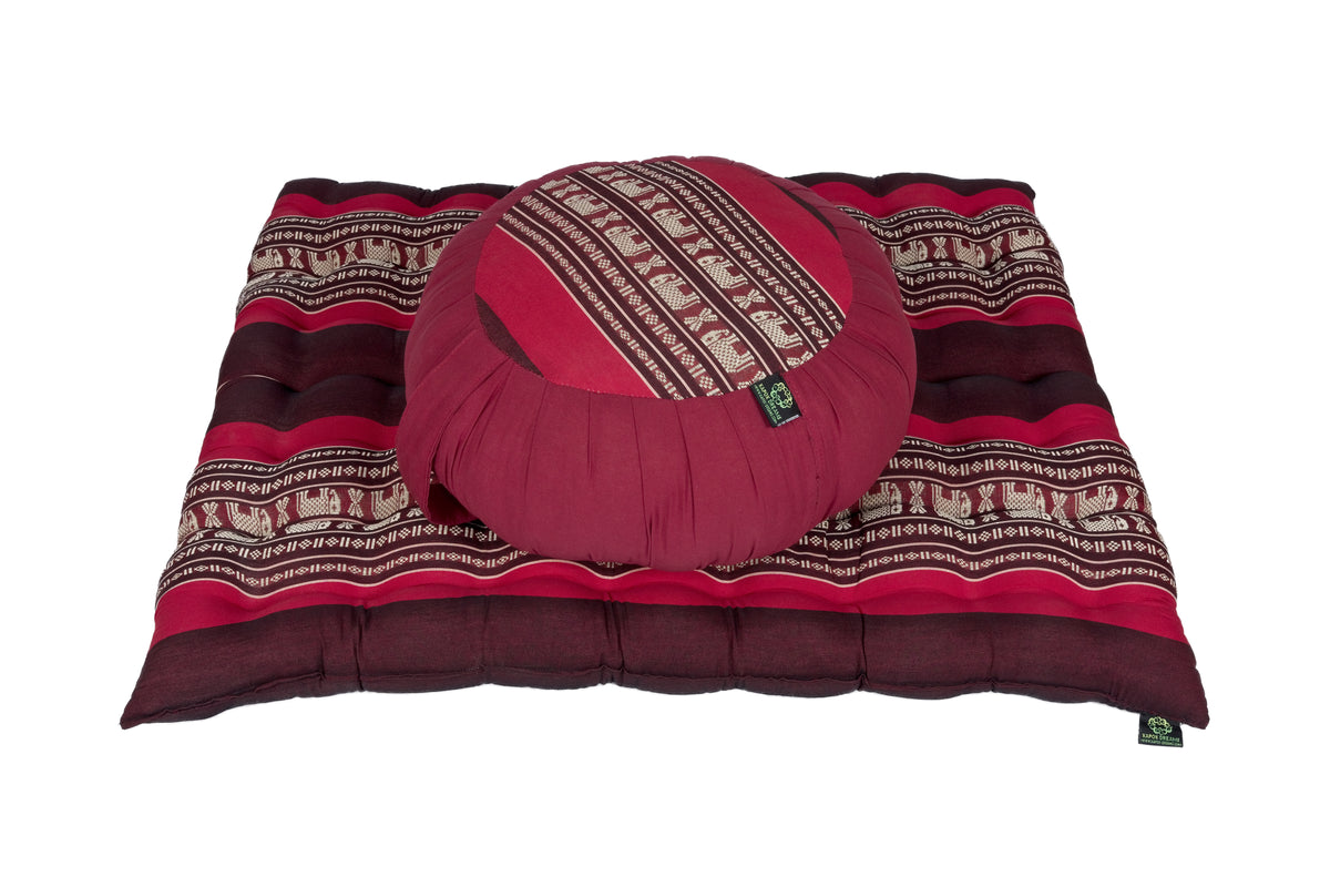 Meditationsset Zafu Zabuton Kapok rot mit Elefantenmuster