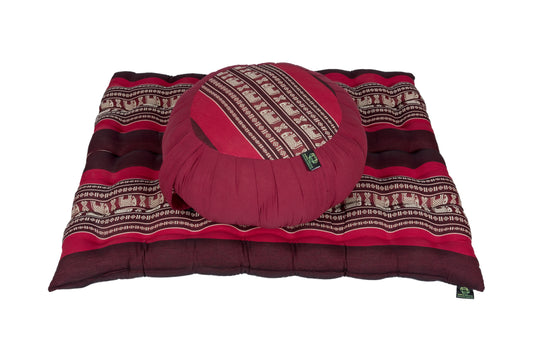 Meditationsset Zafu Zabuton Kapok rot mit Elefantenmuster