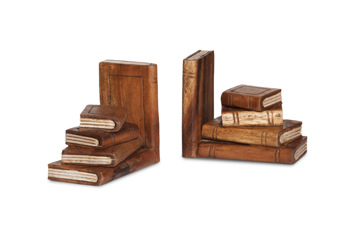 Zwei Buchstützen aus Akazie "Buchstapel" ca. 18x15x9,5 cm.