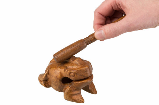 Klangtier Frosch aus Holz, mit Stab, ca. 7,5 cm