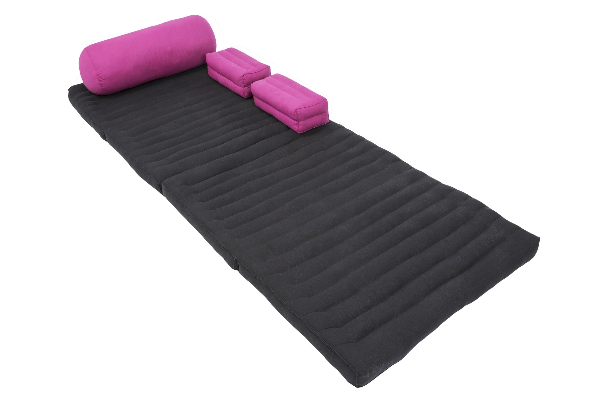 Set: Klappmatte + Yogabolster + 2 Kissen (schwarz&pink)