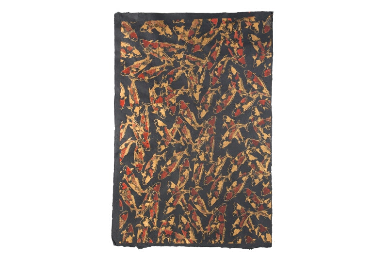 Handgefertigter Koi Kunstdruck auf Maulbeerpapier 80x55 cm – Schwarz