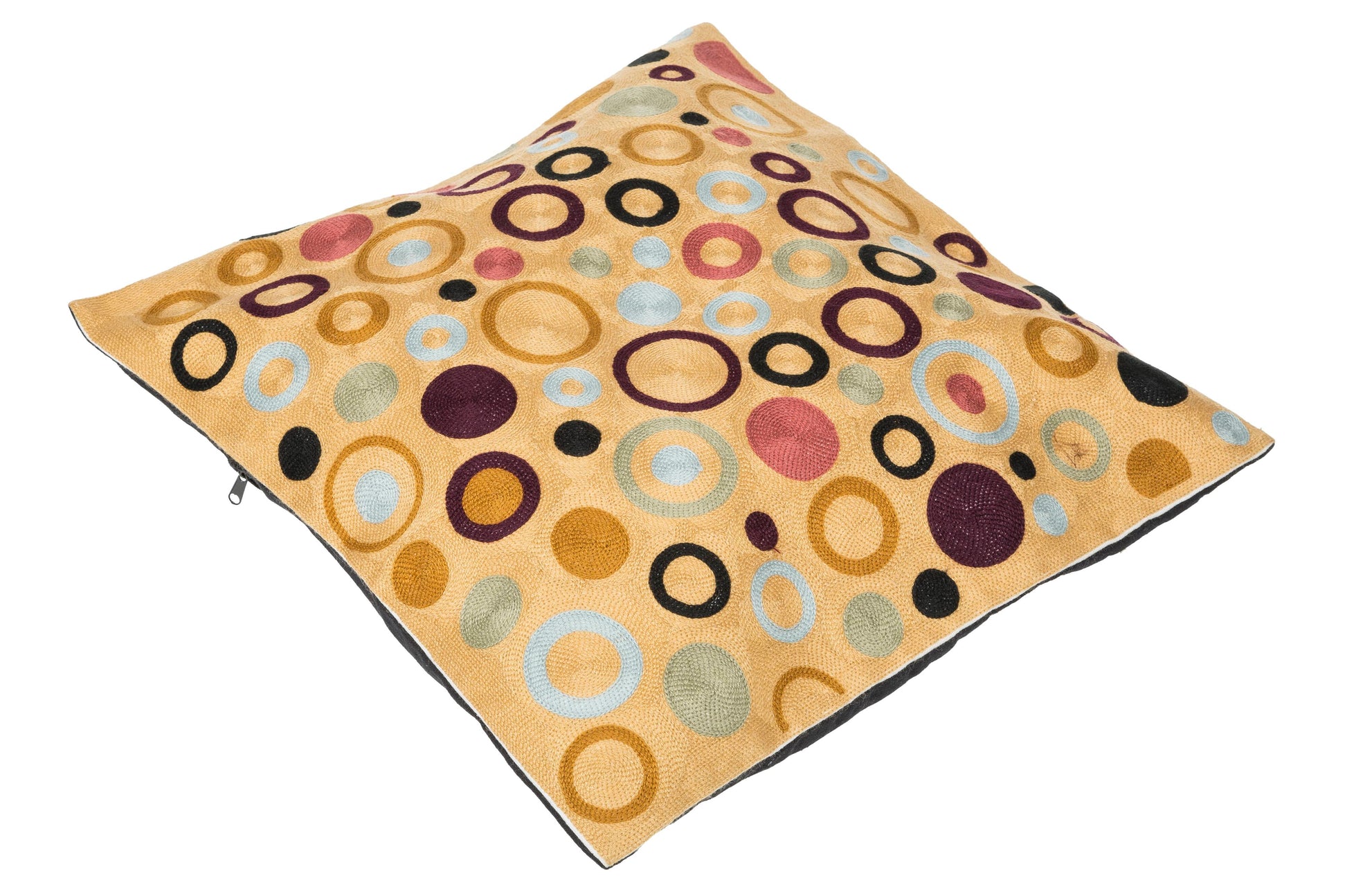 Kissenbezug 45x45 mit Stickereien (Kreise beige)