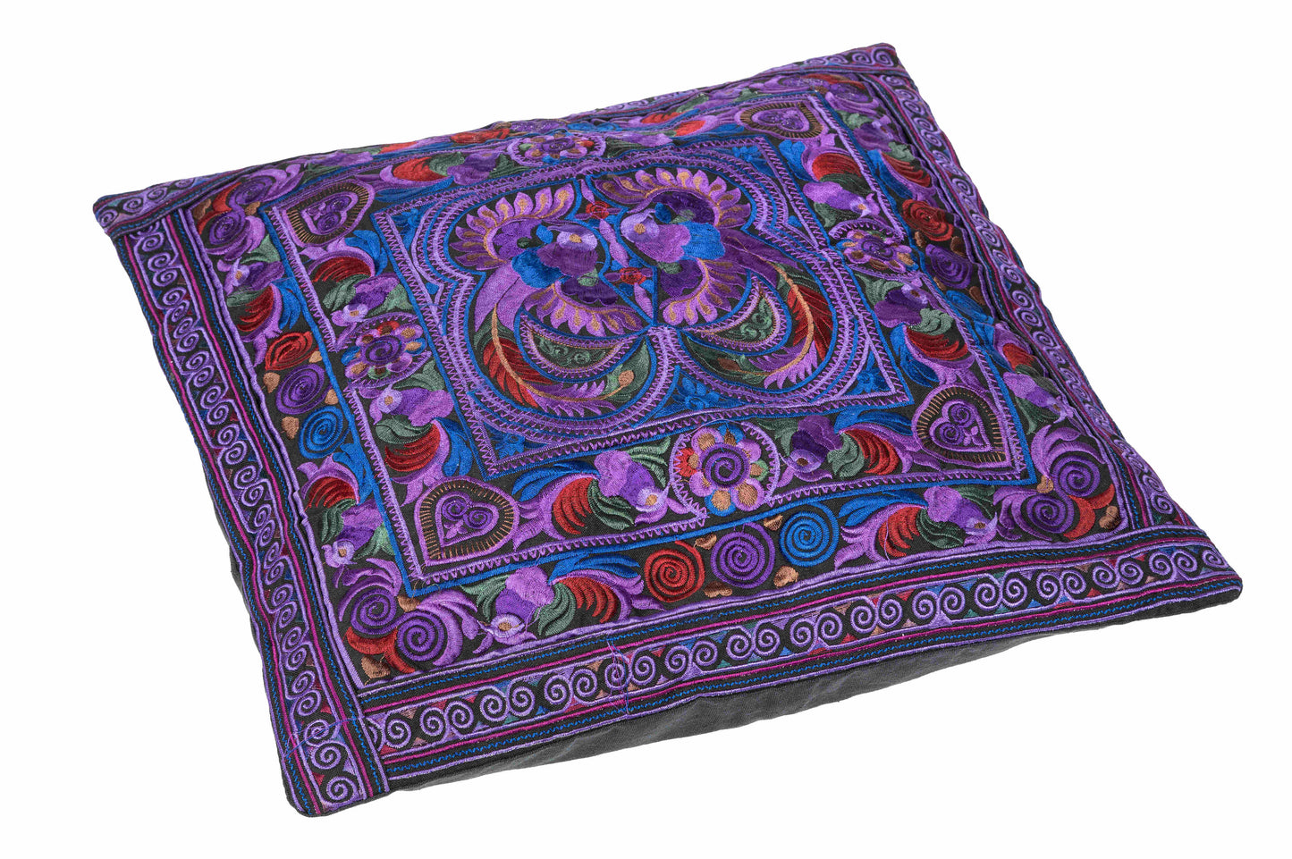 Kissenbezug 40x40 mit Stickereien (lila/blau)