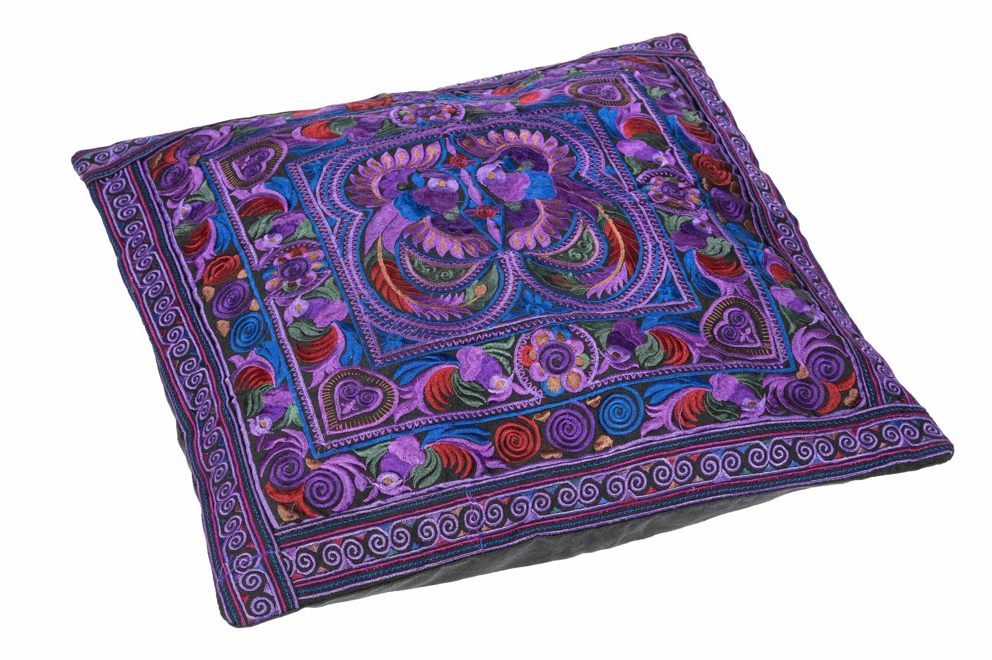 Kissenbezug 40x40 mit Stickereien (lila/blau)