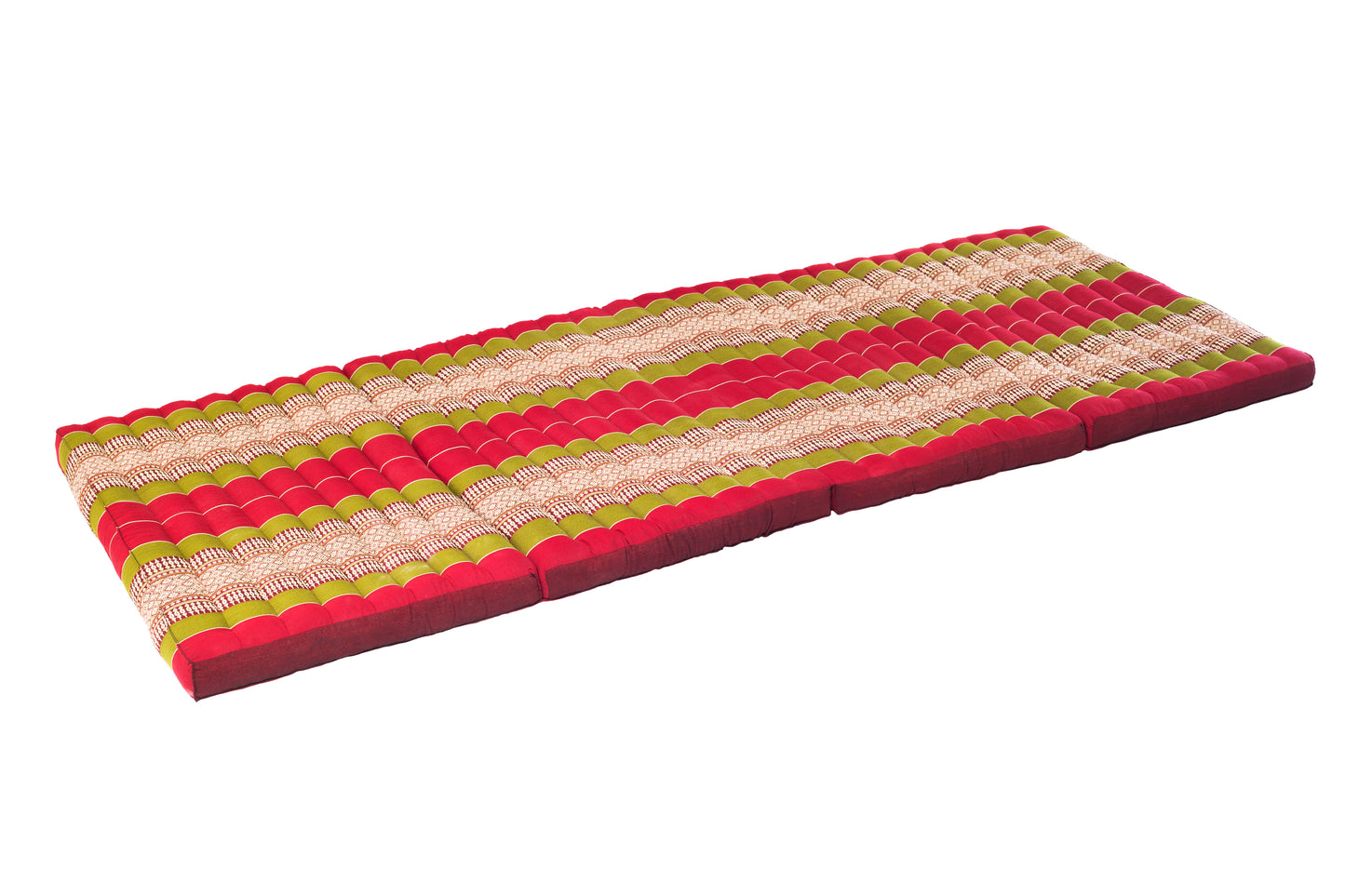 große 4-fach faltbare Kapokmatte 200x80 cm (grün & rot)