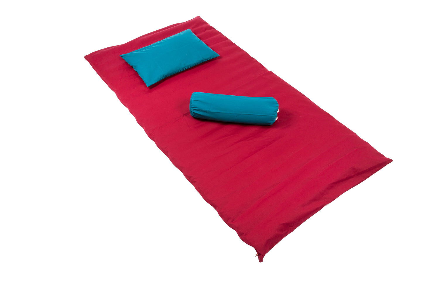 Buchweizen Set: Rollmatte + Kissen (rot-blau)