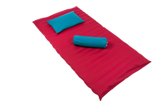 Buchweizen Set: Rollmatte + Kissen (rot-blau)