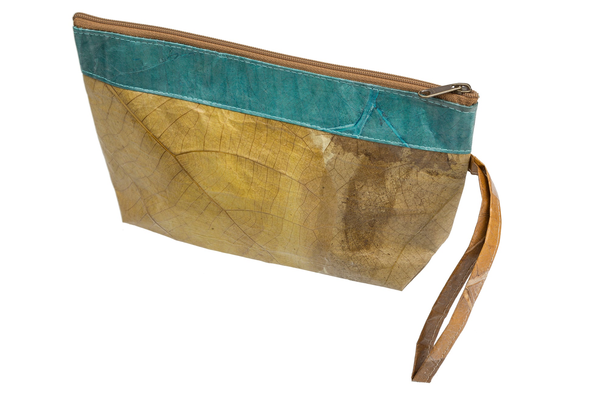 Beutel aus Teakblättern mit Schlaufe (grün-blau)