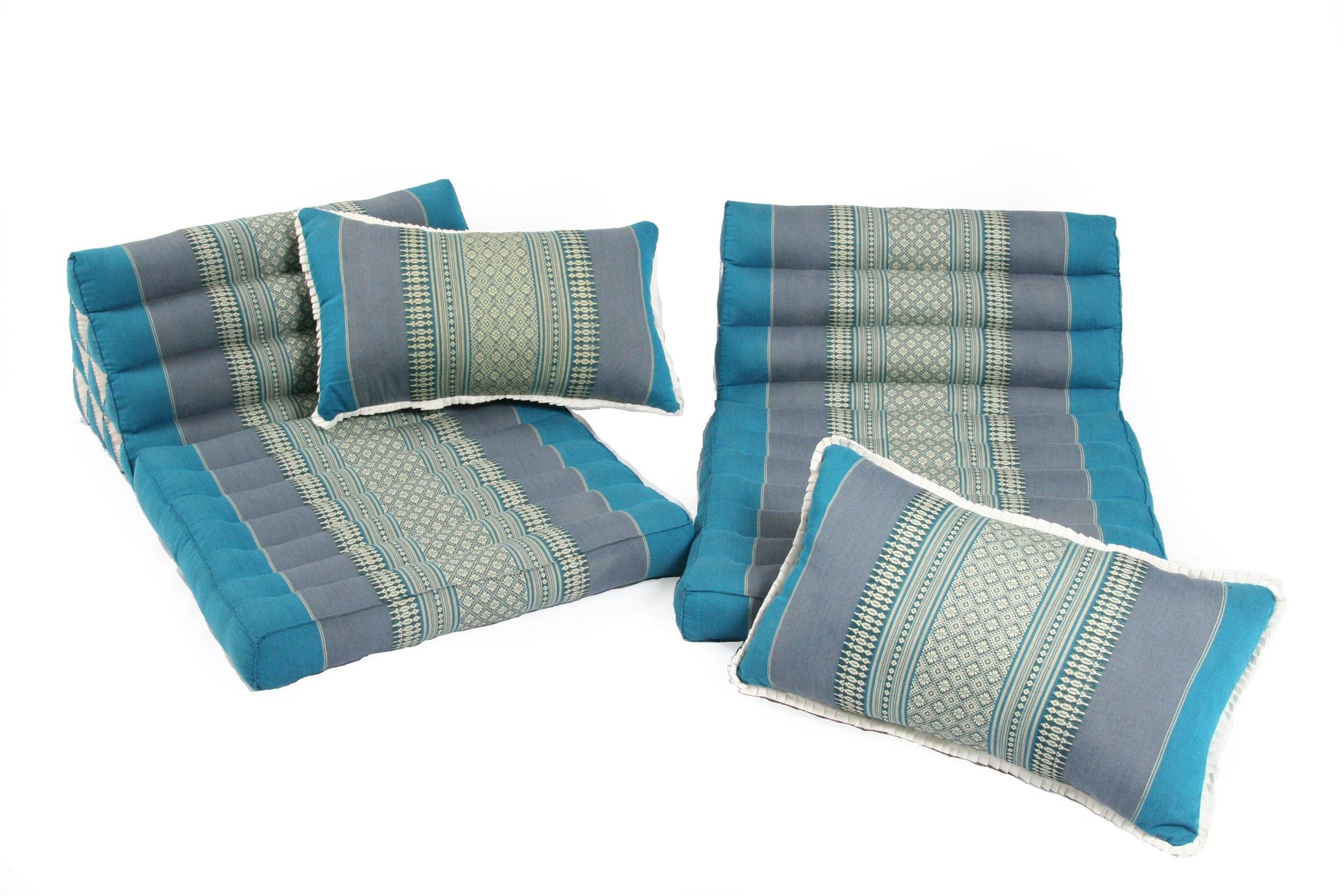 Thaikissen Set: 2 Dreieckskissen + 2 Sofakissen hellblau