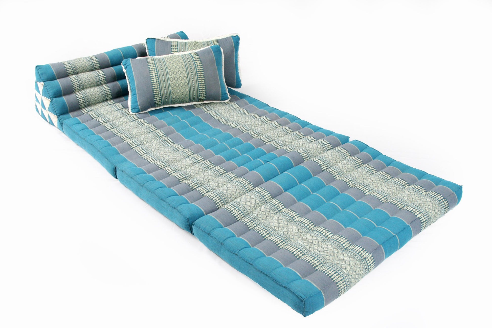 Thaikissen Set: Dreiecksmatte + 2 Sofakissen (blau)