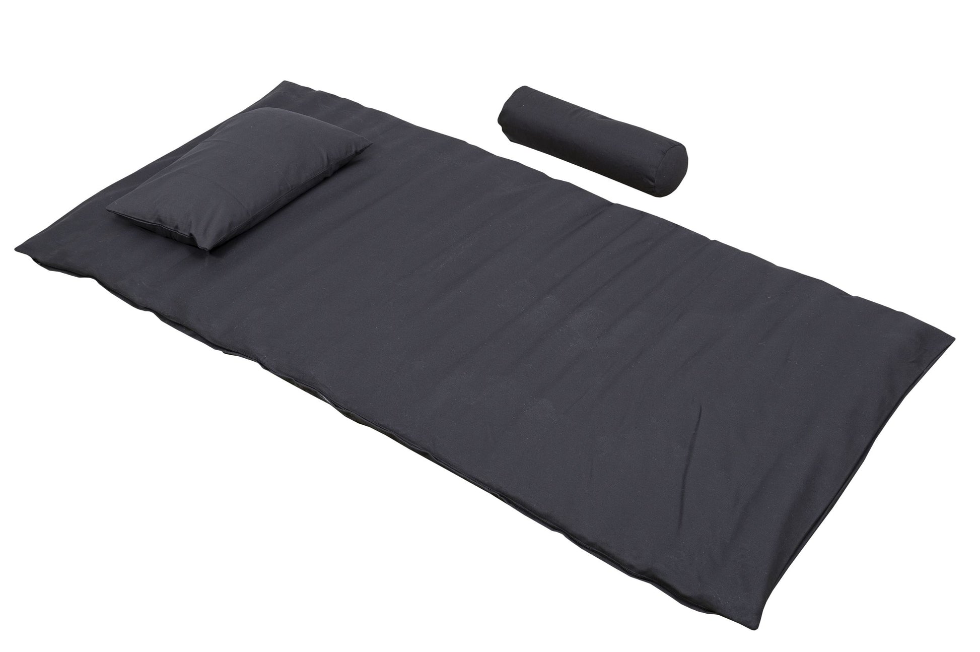 Futon Set: Rollmatte + 2 Kissen (schwarz)