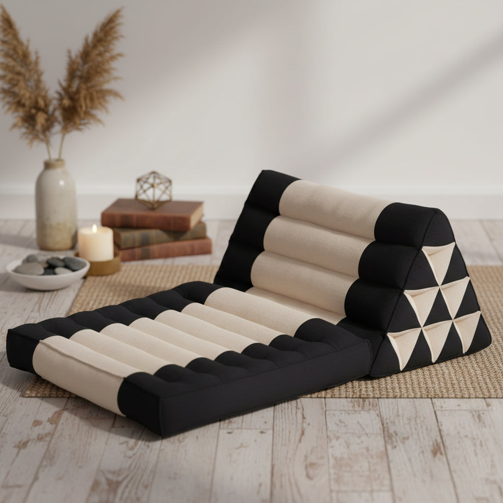 1-fold-Thaikissen Baumwolle-Leinen 80x50 cm (schwarz-natur)
