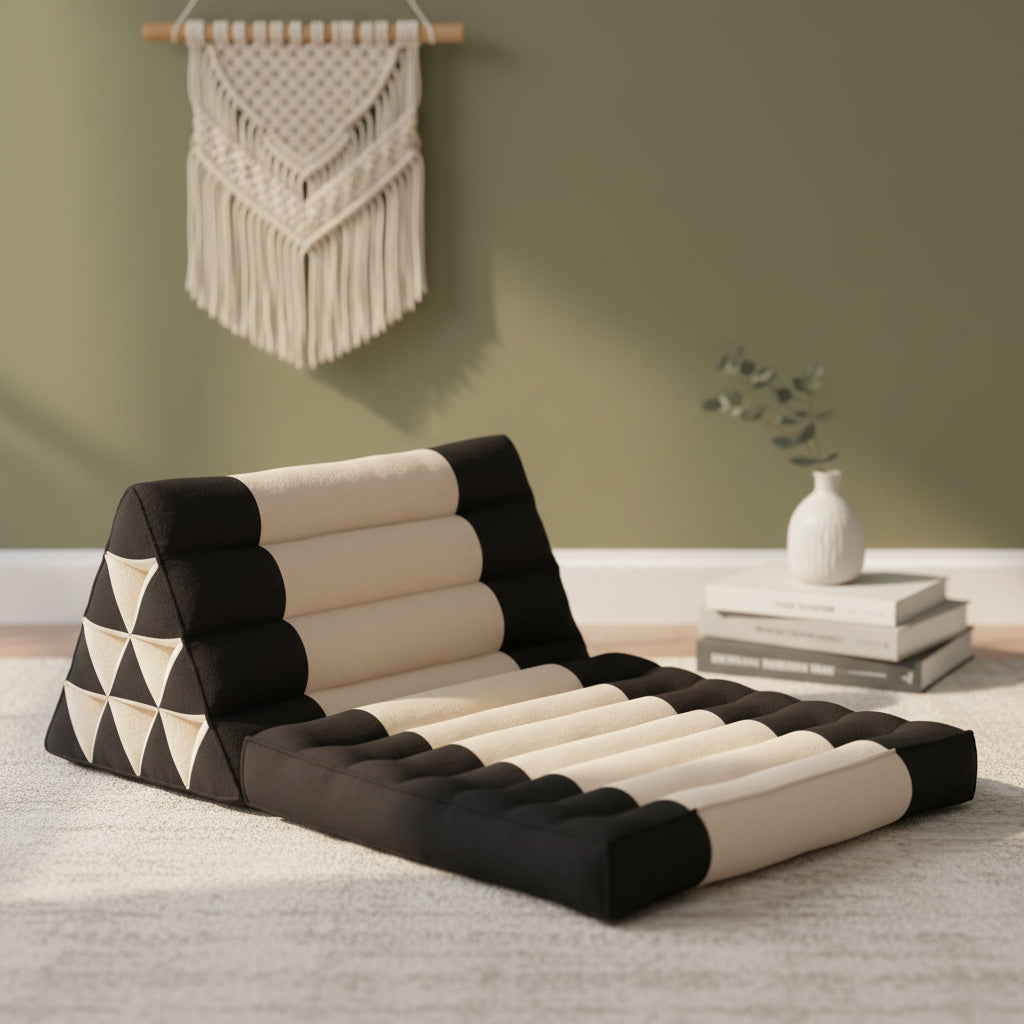 1-fold-Thaikissen Baumwolle-Leinen 80x50 cm (schwarz-natur)