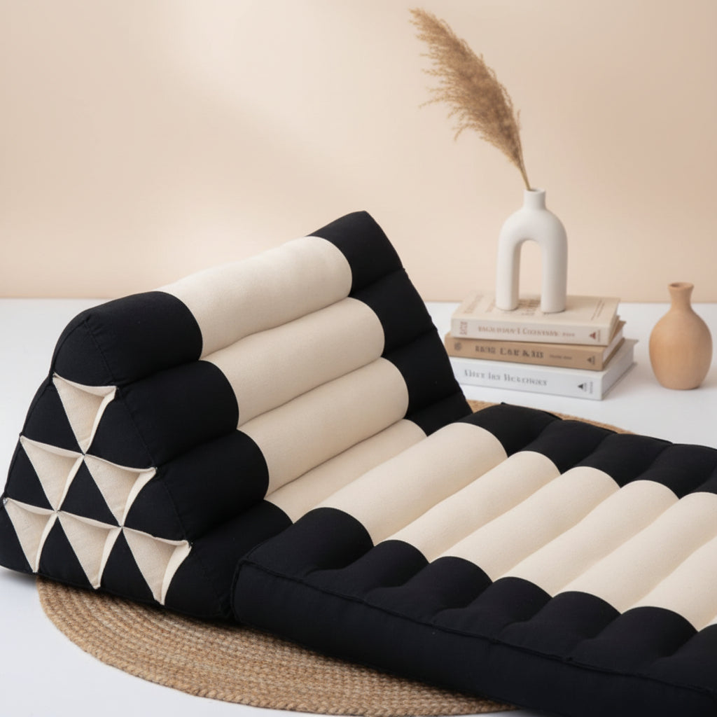 1-fold-Thaikissen Baumwolle-Leinen 80x50 cm (schwarz-natur)