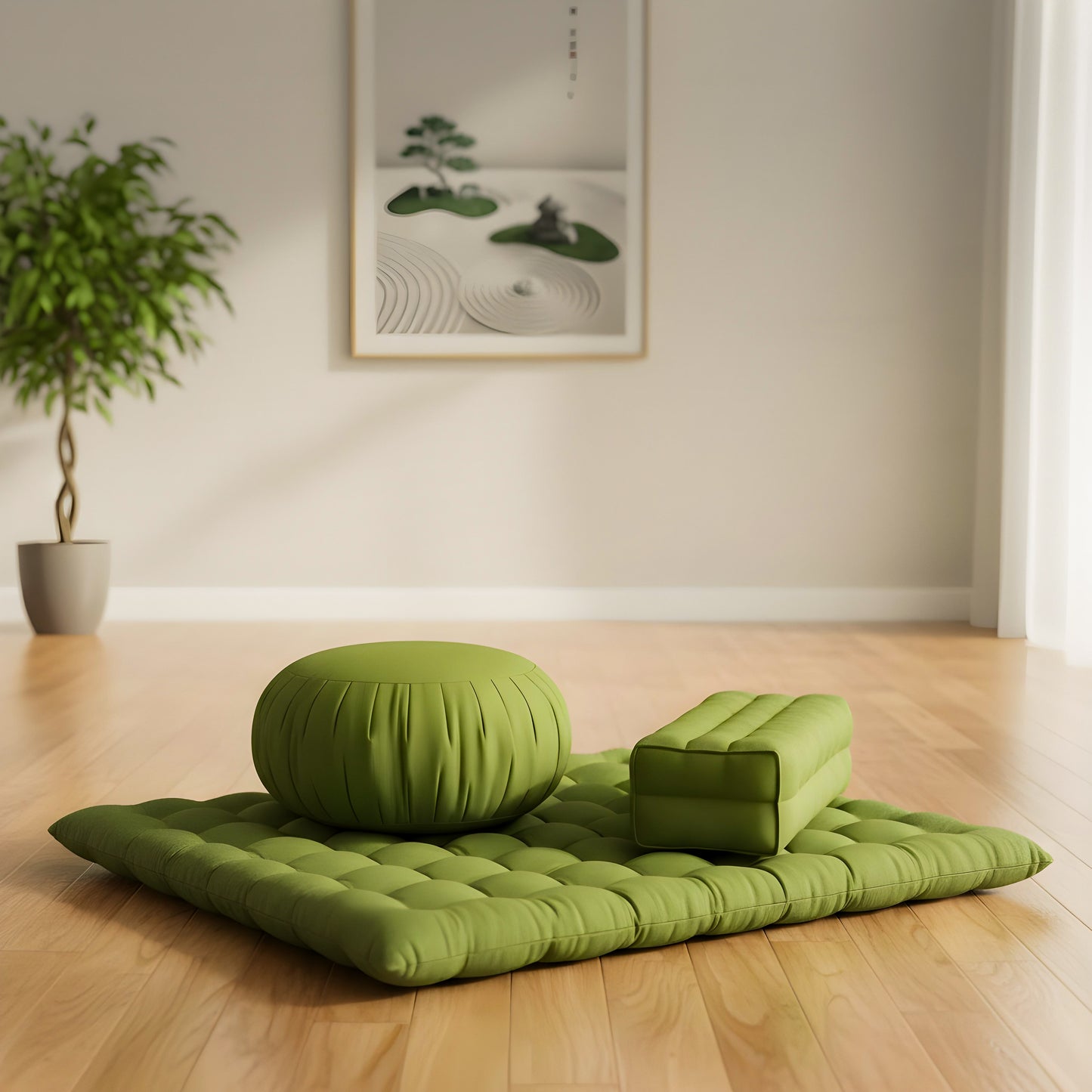 Meditationsset II Kapok & Naturbaumwolle (farngrün)