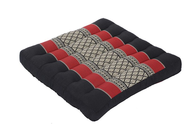 Thai-Sitzkissen 37x37x5 cm (schwarz & rot)