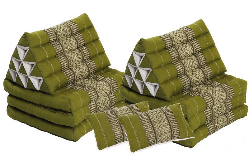 Thaikissen Set: 2 Dreieckskissen + 2 Sofakissen bambusgrün