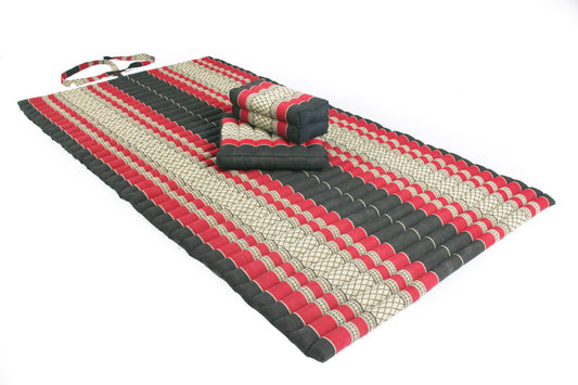 Yogaset: Matte 200x100 + Yogakissen + Sitzkissen (schwarz-rot)