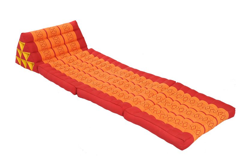 Klassische Thaimatte mit Dreieckskissen 170x50 cm (rot & orange)