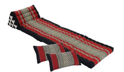 Thaikissen Set: Dreiecksmatte mit 2 Sofakissen schwarz-rot