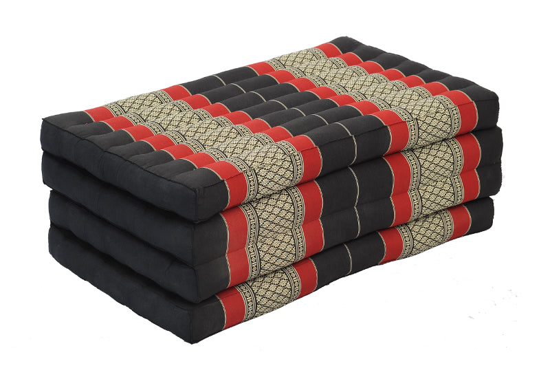 große 4-fach faltbare Kapokmatte 200x80 cm (schwarz & rot)