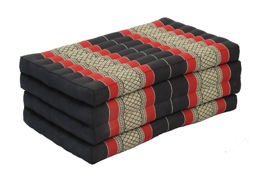 große 4-fach faltbare Kapokmatte 200x80 cm (schwarz & rot)