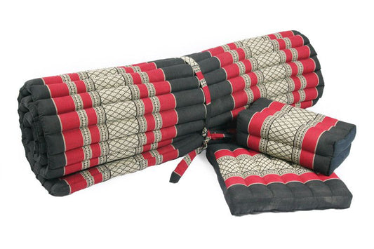 Yogaset: Matte 200x100 + Yogakissen + Sitzkissen (schwarz-rot)
